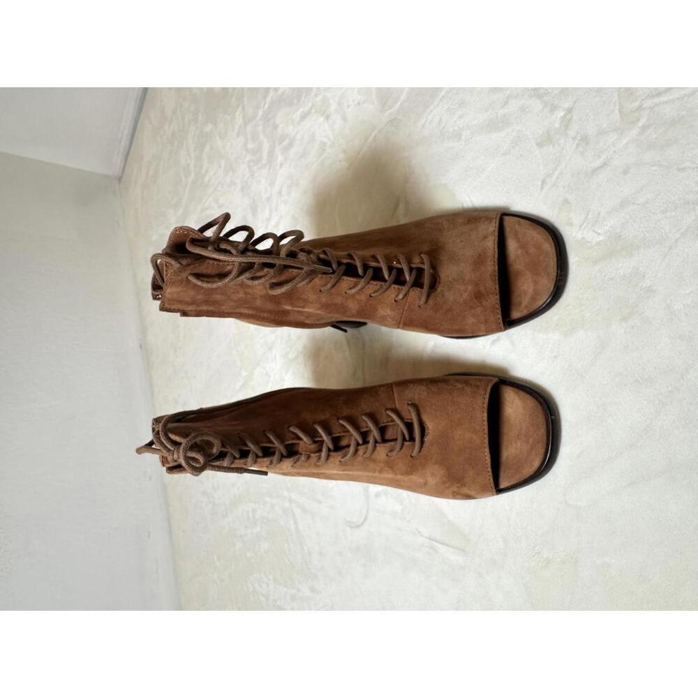 Frye Size 9 M Amy Suede Lace Up Peep Toe Booties - Picture 3 of 7